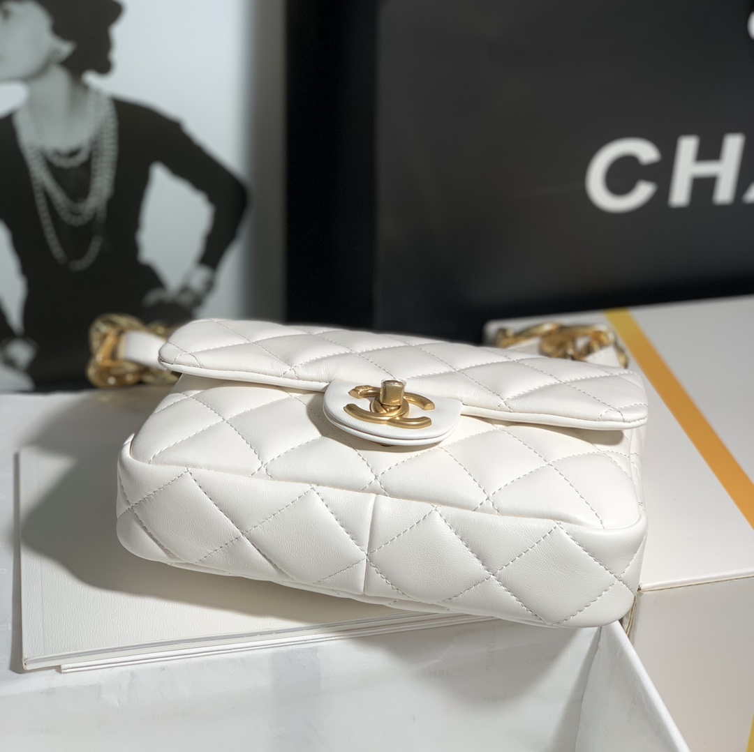 Chanel AS3214 Small Flap Bag Lambskin Gold-Tone Metal White - Default Title - View 5