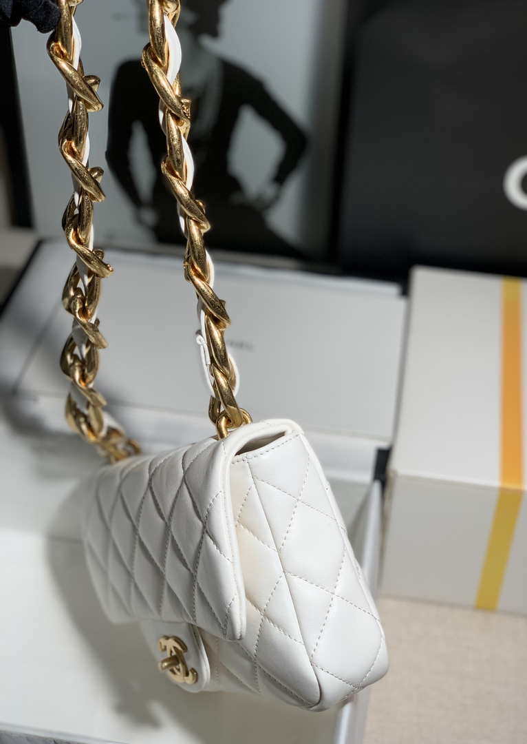 Chanel AS3214 Small Flap Bag Lambskin Gold-Tone Metal White - Default Title - View 7