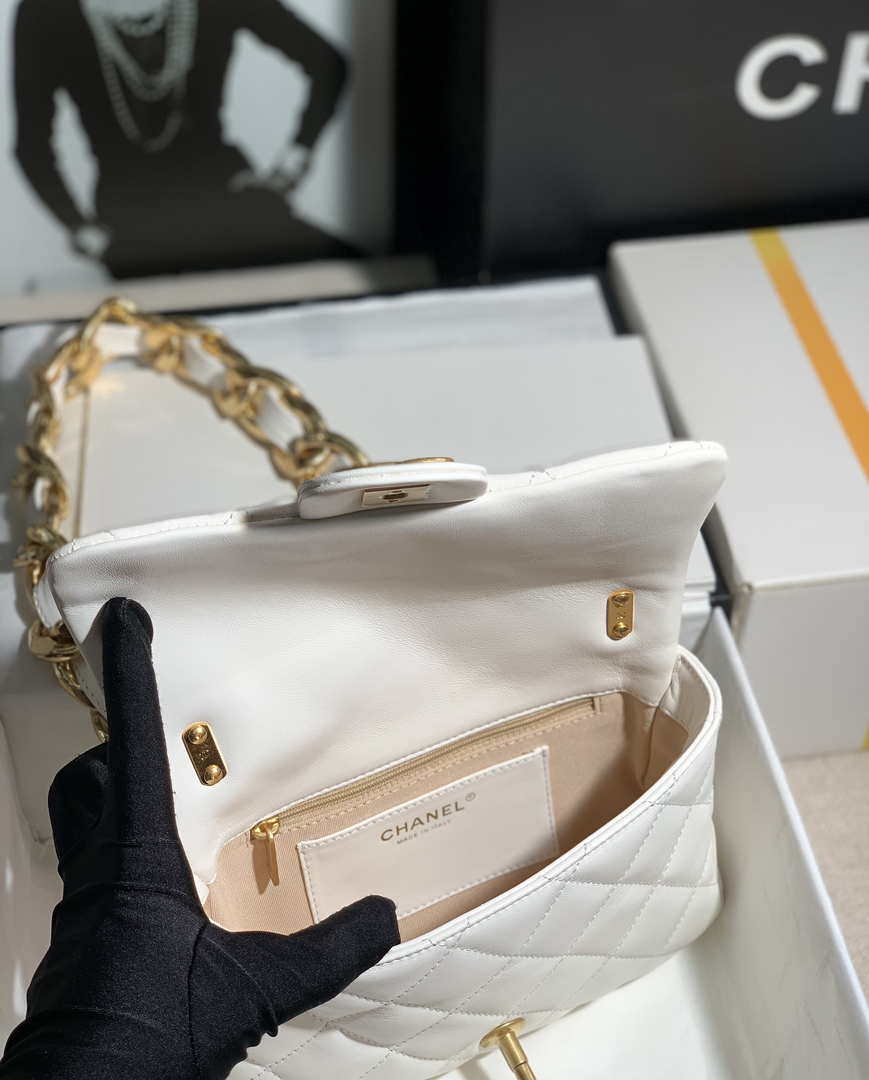 Chanel AS3214 Small Flap Bag Lambskin Gold-Tone Metal White - Default Title - View 9