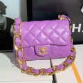 Chanel AS3214 Small Flap Bag Lambskin Gold-Tone Metal Purple - Default Title - View 1