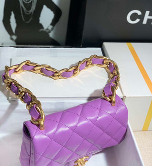Chanel AS3214 Small Flap Bag Lambskin Gold-Tone Metal Purple - Default Title - View 3