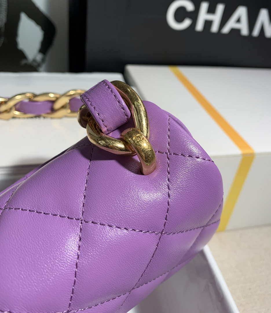 Chanel AS3214 Small Flap Bag Lambskin Gold-Tone Metal Purple - Default Title - View 4