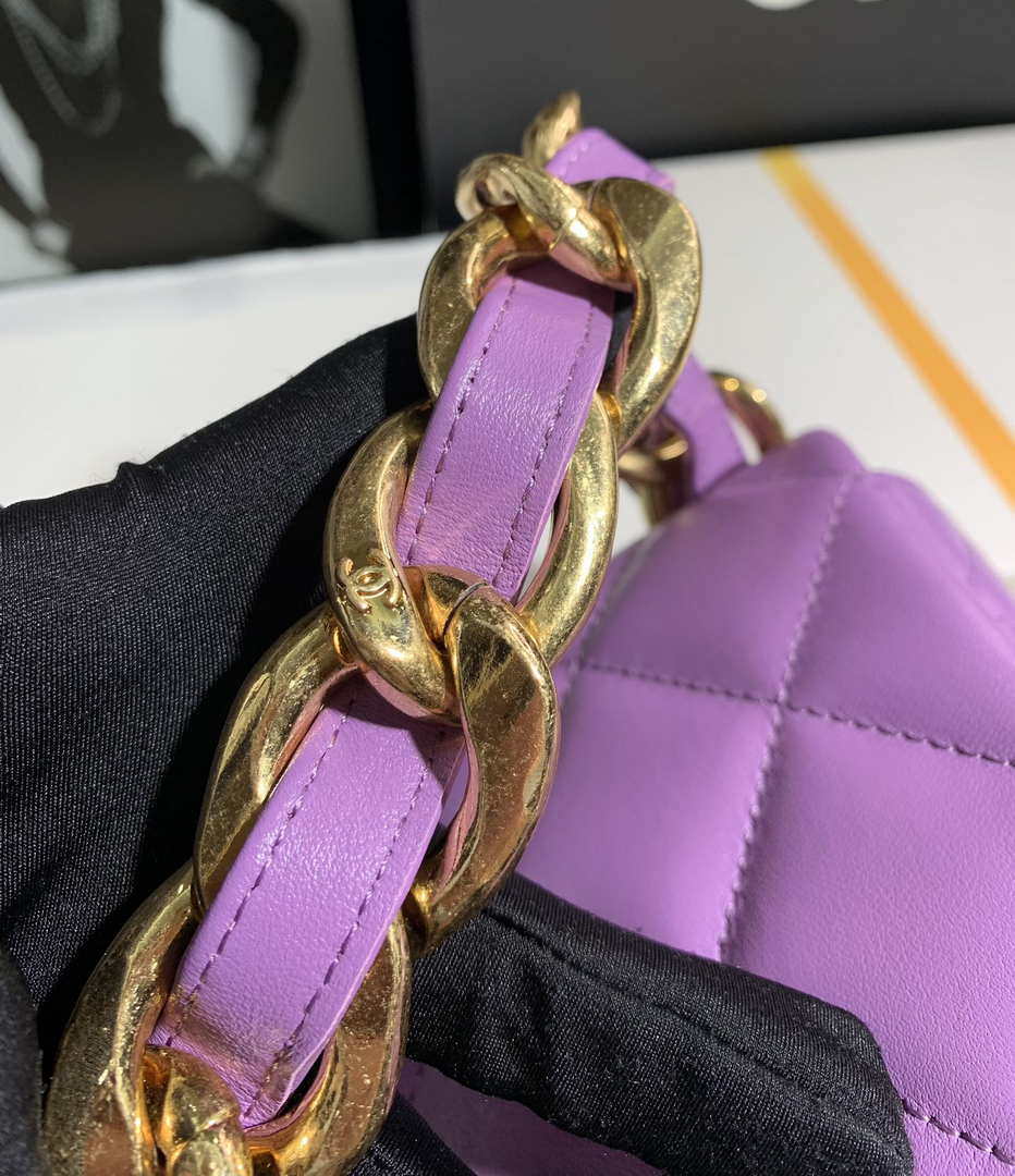 Chanel AS3214 Small Flap Bag Lambskin Gold-Tone Metal Purple