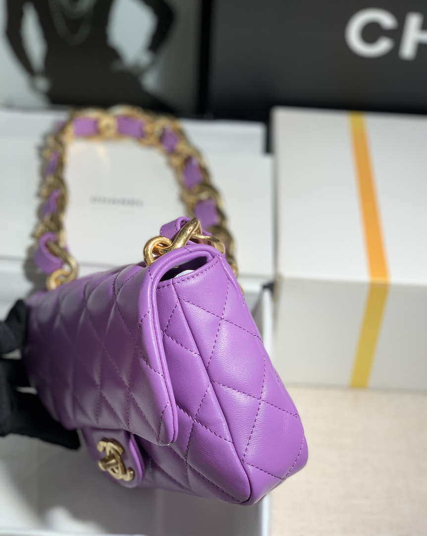 Chanel AS3214 Small Flap Bag Lambskin Gold-Tone Metal Purple - Default Title - View 6