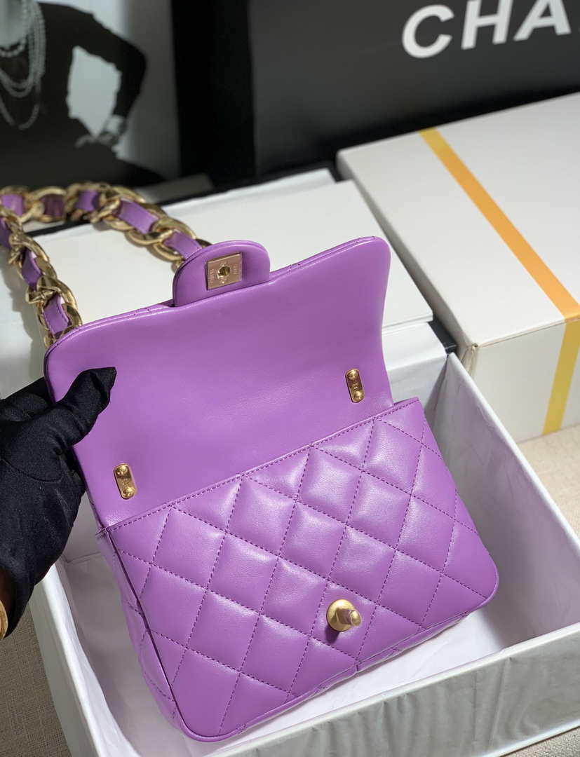 Chanel AS3214 Small Flap Bag Lambskin Gold-Tone Metal Purple