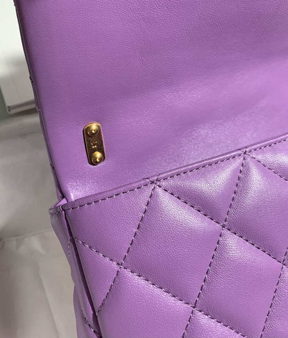 Chanel AS3214 Small Flap Bag Lambskin Gold-Tone Metal Purple