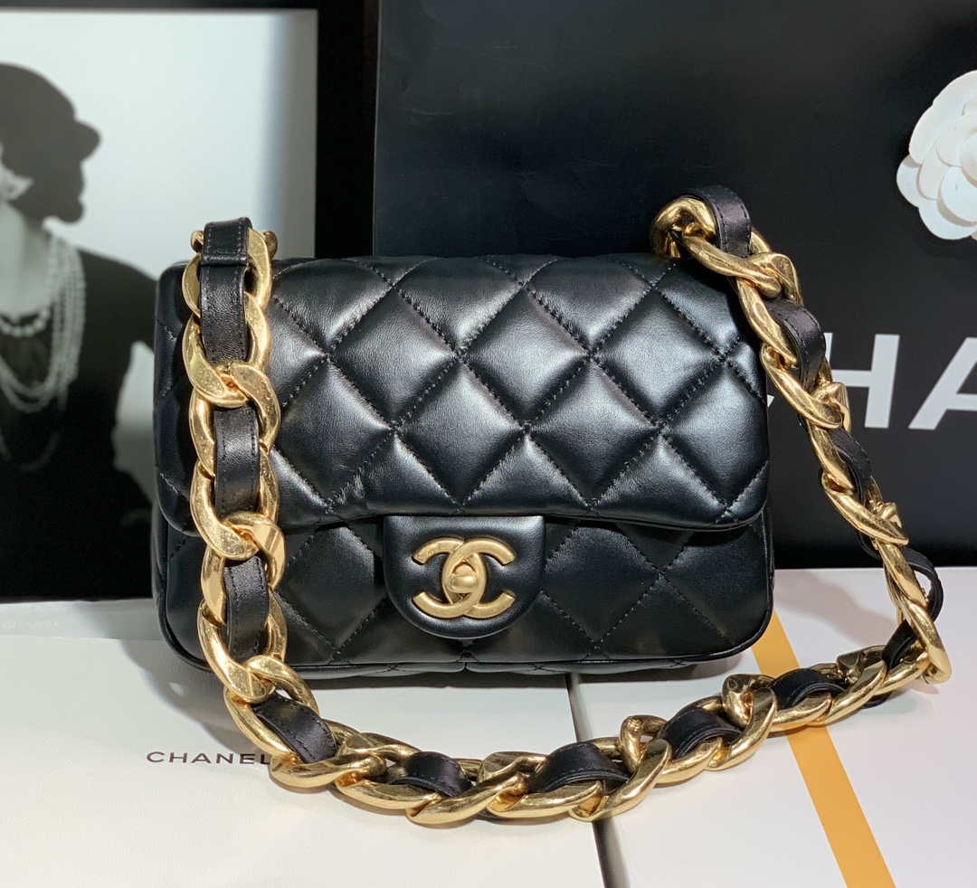 Chanel AS3214 Small Flap Bag Lambskin Gold-Tone Metal Black - Default Title - View 1