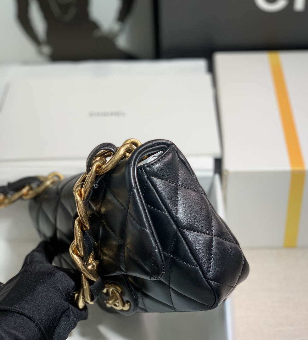 Chanel AS3214 Small Flap Bag Lambskin Gold-Tone Metal Black