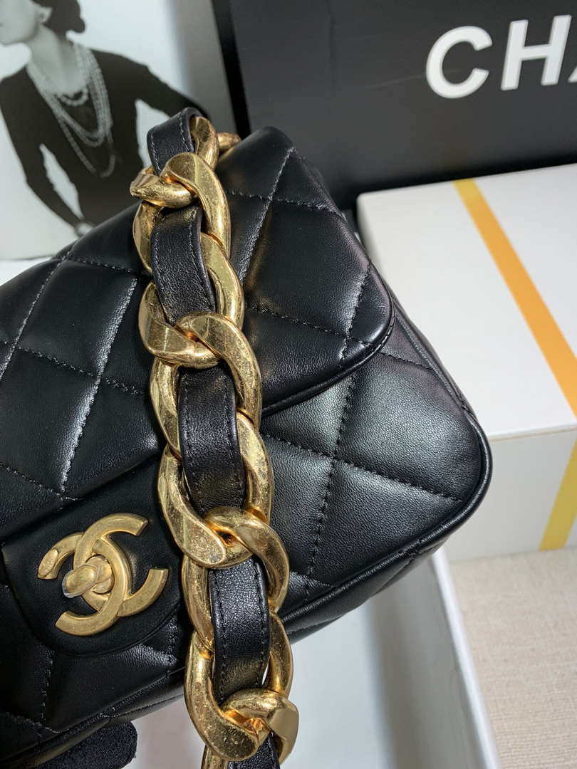 Chanel AS3214 Small Flap Bag Lambskin Gold-Tone Metal Black - Default Title - View 7