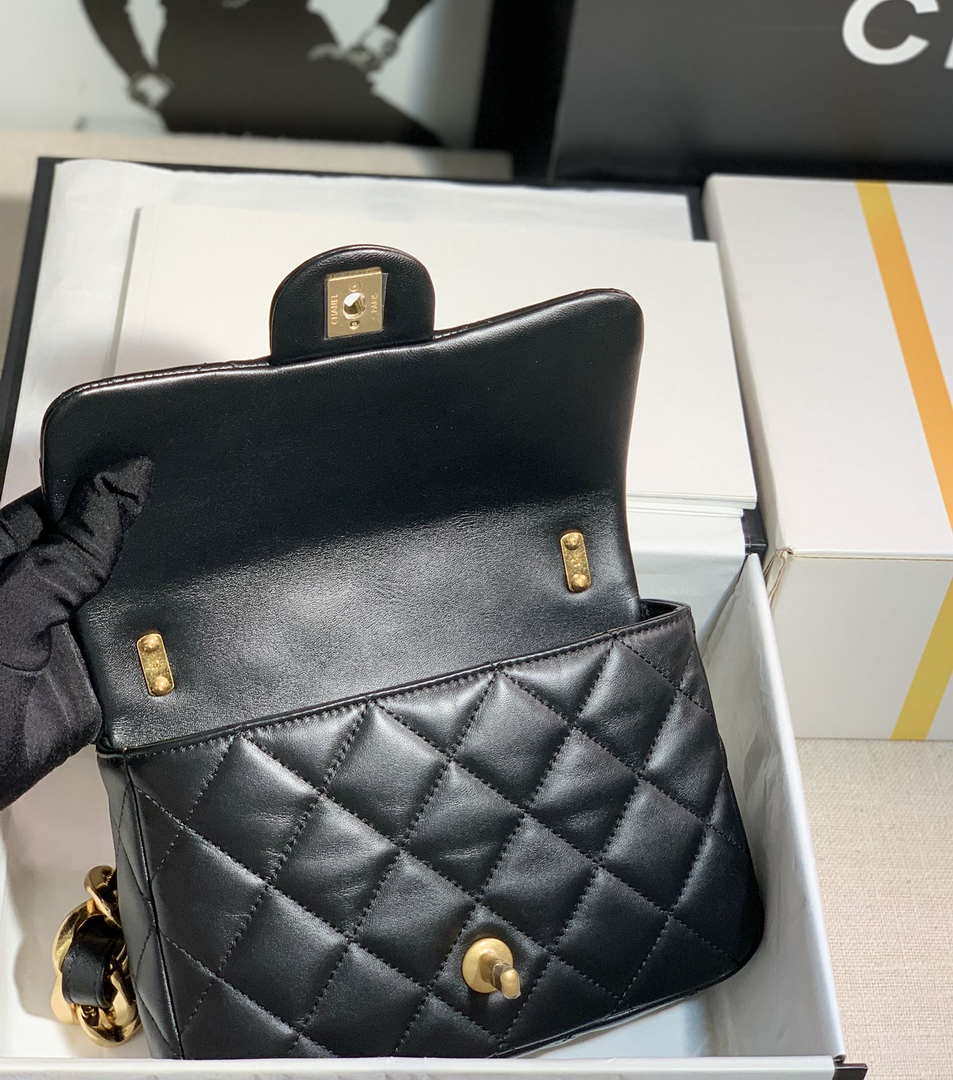 Chanel AS3214 Small Flap Bag Lambskin Gold-Tone Metal Black - Default Title - View 8