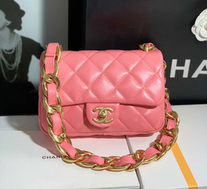 Chanel AS3214 Small Flap Bag Lambskin Gold-Tone Metal Pink - Default Title - View 1