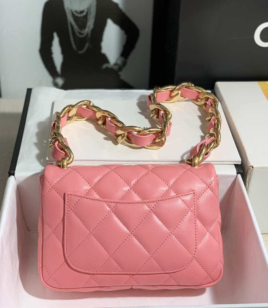 Chanel AS3214 Small Flap Bag Lambskin Gold-Tone Metal Pink