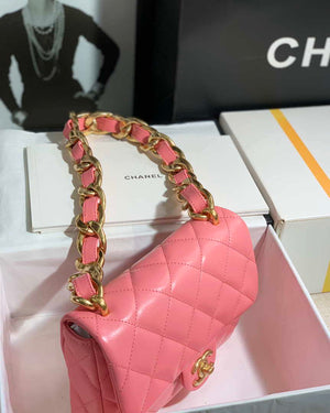 Chanel AS3214 Small Flap Bag Lambskin Gold-Tone Metal Pink - Default Title - View 3
