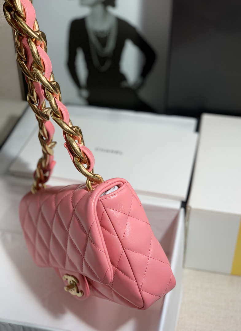 Chanel AS3214 Small Flap Bag Lambskin Gold-Tone Metal Pink