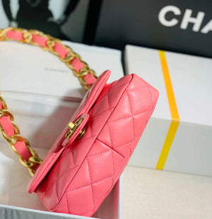 Chanel AS3214 Small Flap Bag Lambskin Gold-Tone Metal Pink - Default Title - View 6
