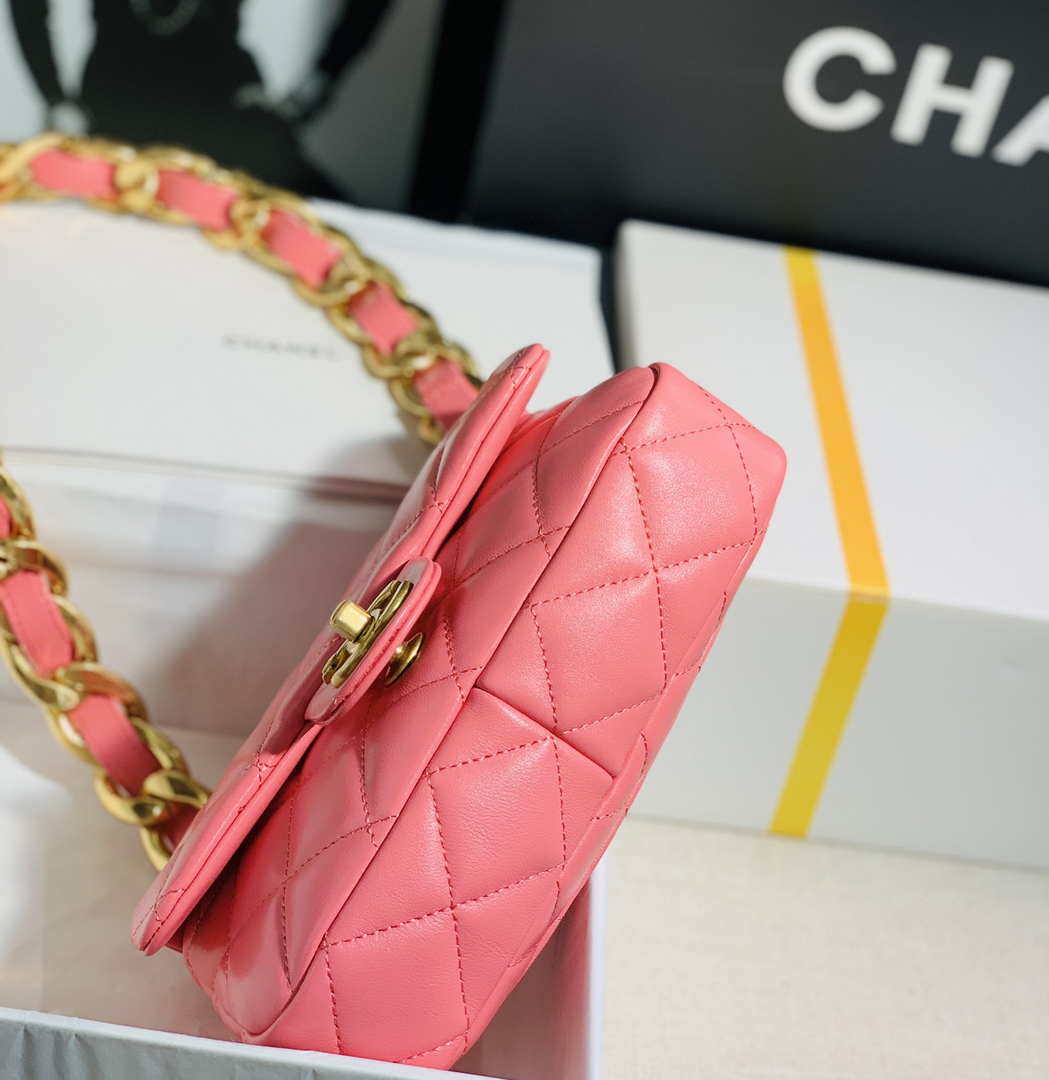 Chanel AS3214 Small Flap Bag Lambskin Gold-Tone Metal Pink