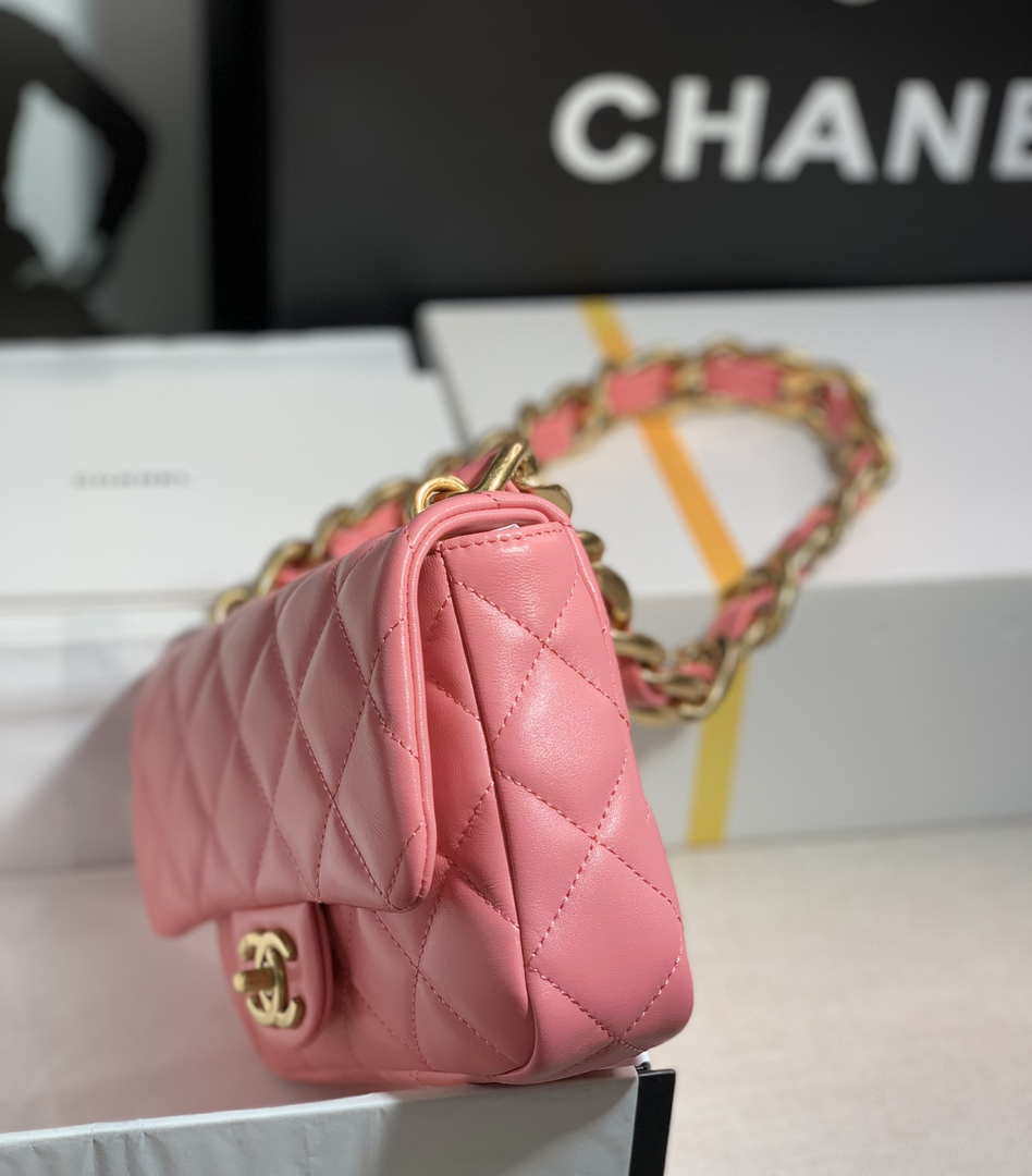 Chanel AS3214 Small Flap Bag Lambskin Gold-Tone Metal Pink - Default Title - View 7