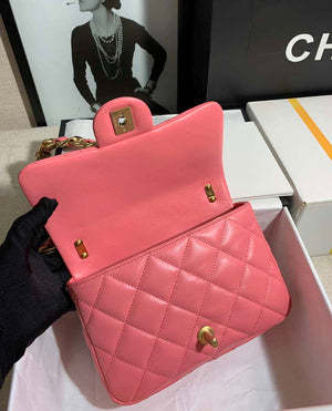 Chanel AS3214 Small Flap Bag Lambskin Gold-Tone Metal Pink - Default Title - View 8