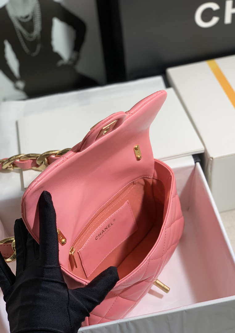 Chanel AS3214 Small Flap Bag Lambskin Gold-Tone Metal Pink - Default Title - View 9