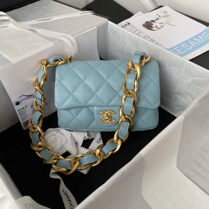 Chanel AS3214 Small Flap Bag Lambskin Gold-Tone Metal Blue - Default Title - View 1