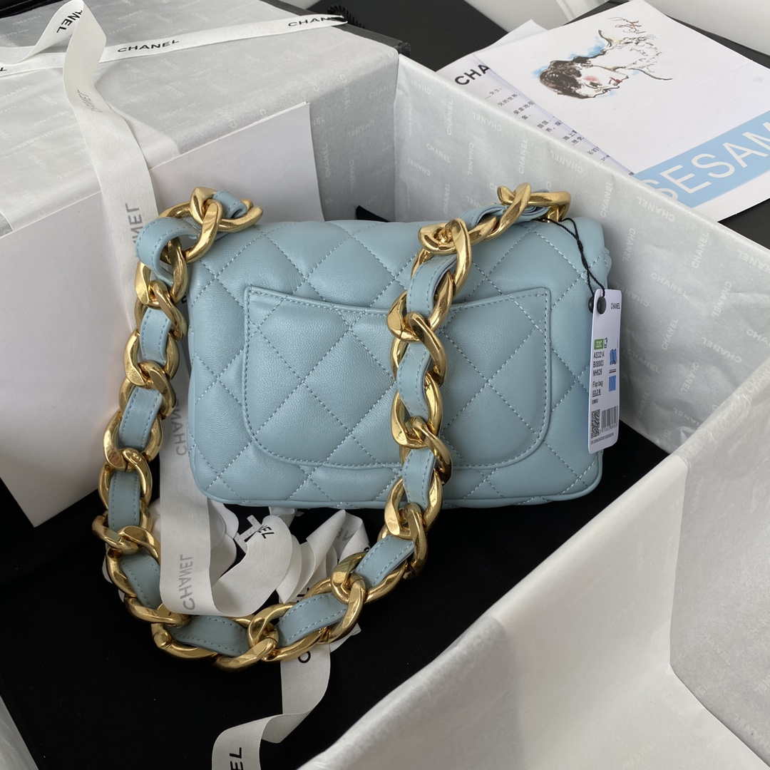 Chanel AS3214 Small Flap Bag Lambskin Gold-Tone Metal Blue - Default Title - View 2