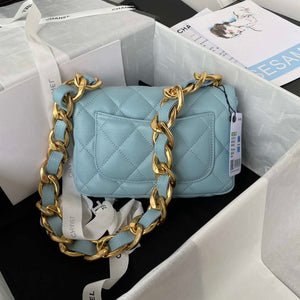 Chanel AS3214 Small Flap Bag Lambskin Gold-Tone Metal Blue - Default Title - View 2