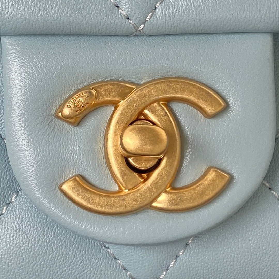 Chanel AS3214 Small Flap Bag Lambskin Gold-Tone Metal Blue