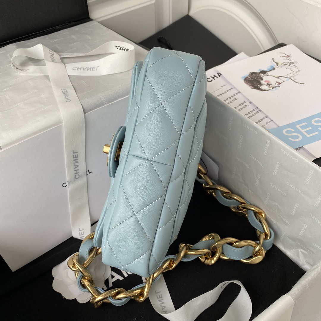 Chanel AS3214 Small Flap Bag Lambskin Gold-Tone Metal Blue