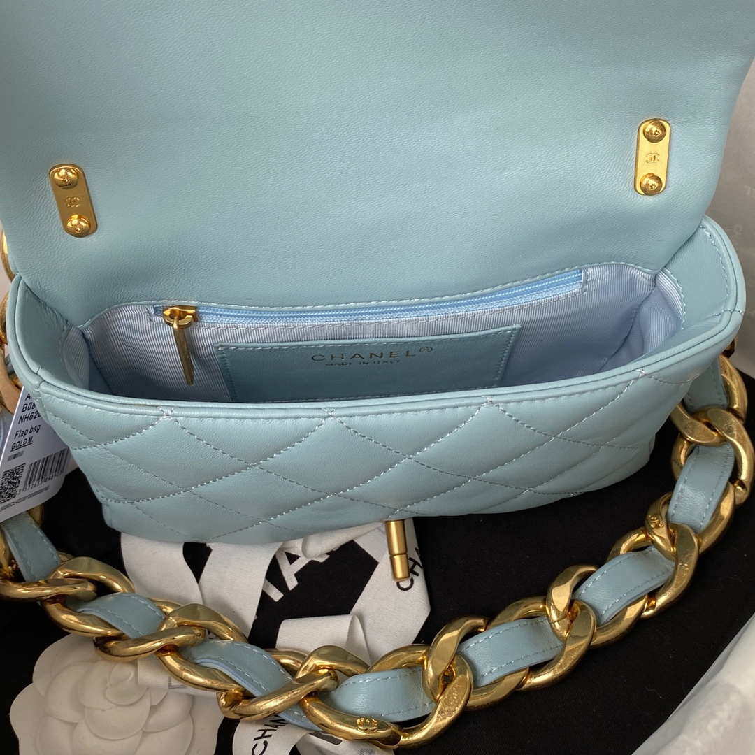 Chanel AS3214 Small Flap Bag Lambskin Gold-Tone Metal Blue - Default Title - View 7