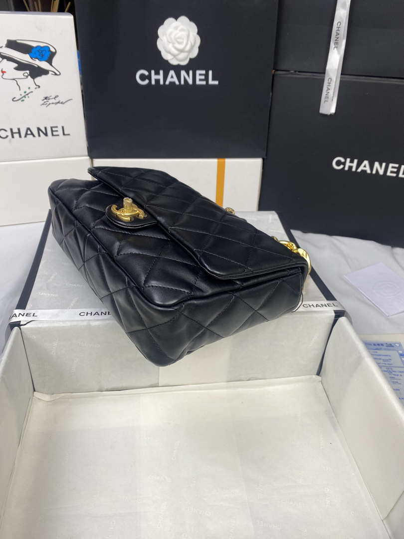 Chanel AS3215 Large Flap Bag Lambskin Gold-Tone Metal Black