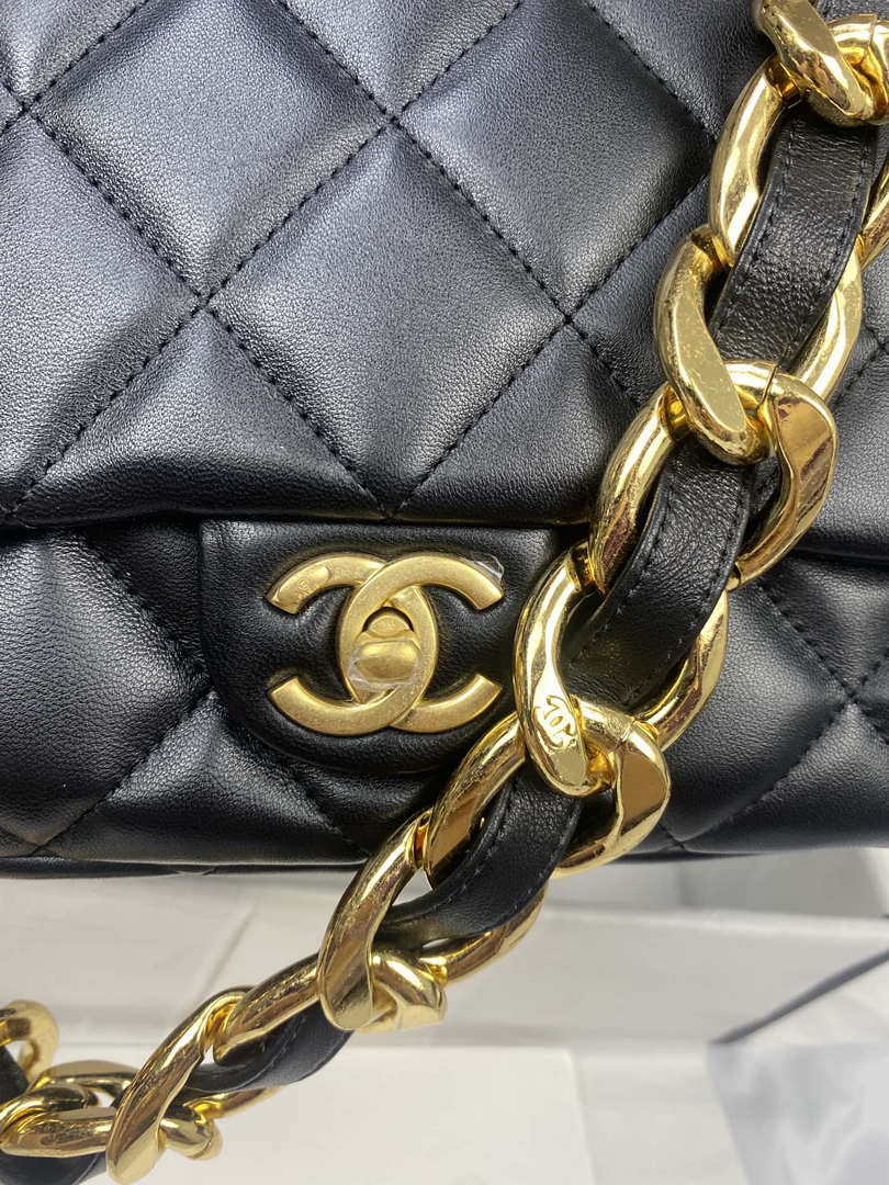 Chanel AS3215 Large Flap Bag Lambskin Gold-Tone Metal Black