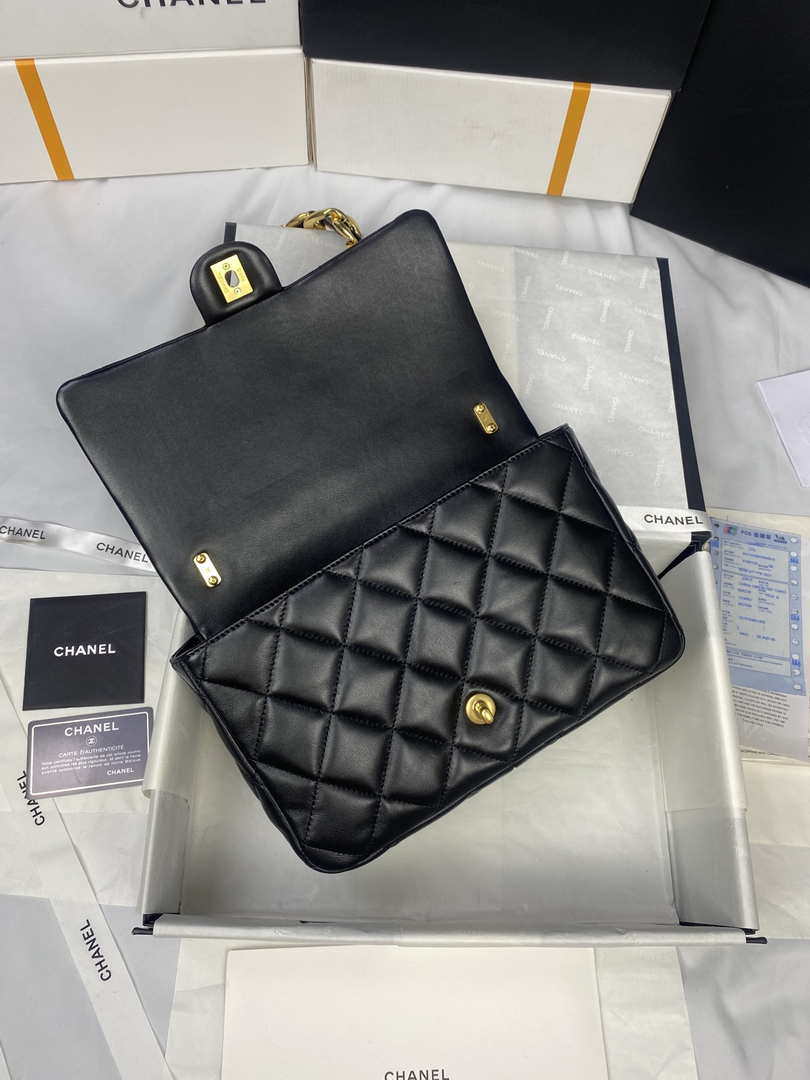Chanel AS3215 Large Flap Bag Lambskin Gold-Tone Metal Black - Default Title - View 6