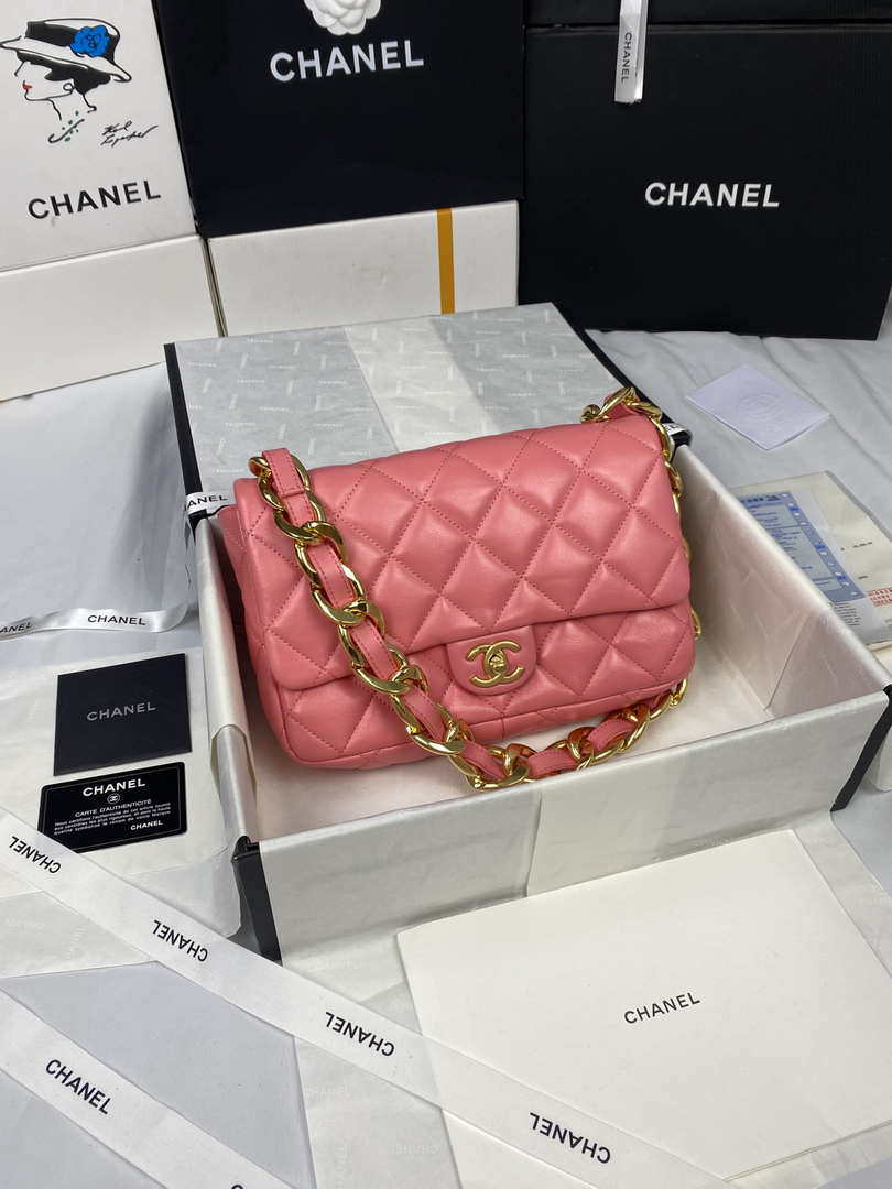 Chanel AS3215 Large Flap Bag Lambskin Gold-Tone Metal Pink