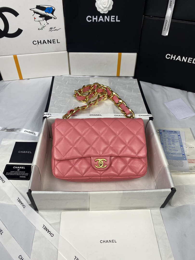 Chanel AS3215 Large Flap Bag Lambskin Gold-Tone Metal Pink