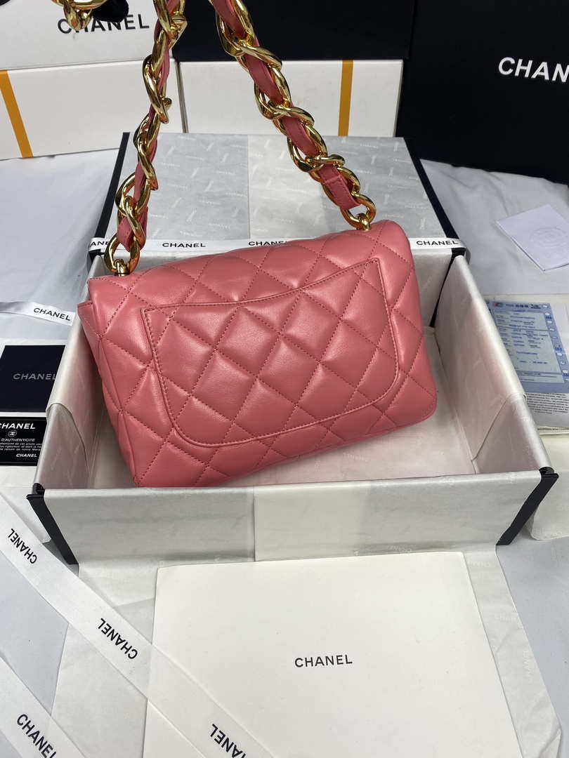 Chanel AS3215 Large Flap Bag Lambskin Gold-Tone Metal Pink