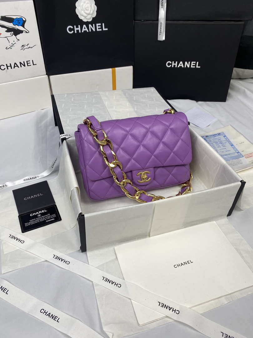 Chanel AS3215 Large Flap Bag Lambskin Gold-Tone Metal Purple