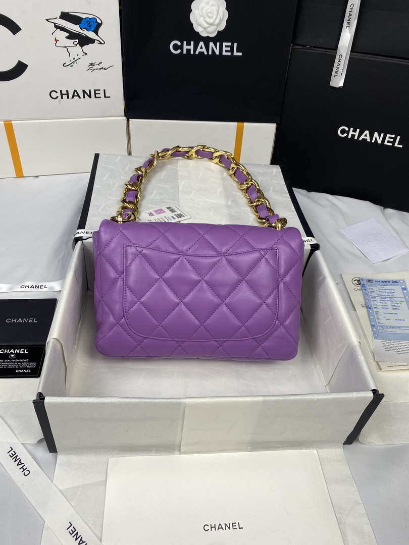 Chanel AS3215 Large Flap Bag Lambskin Gold-Tone Metal Purple