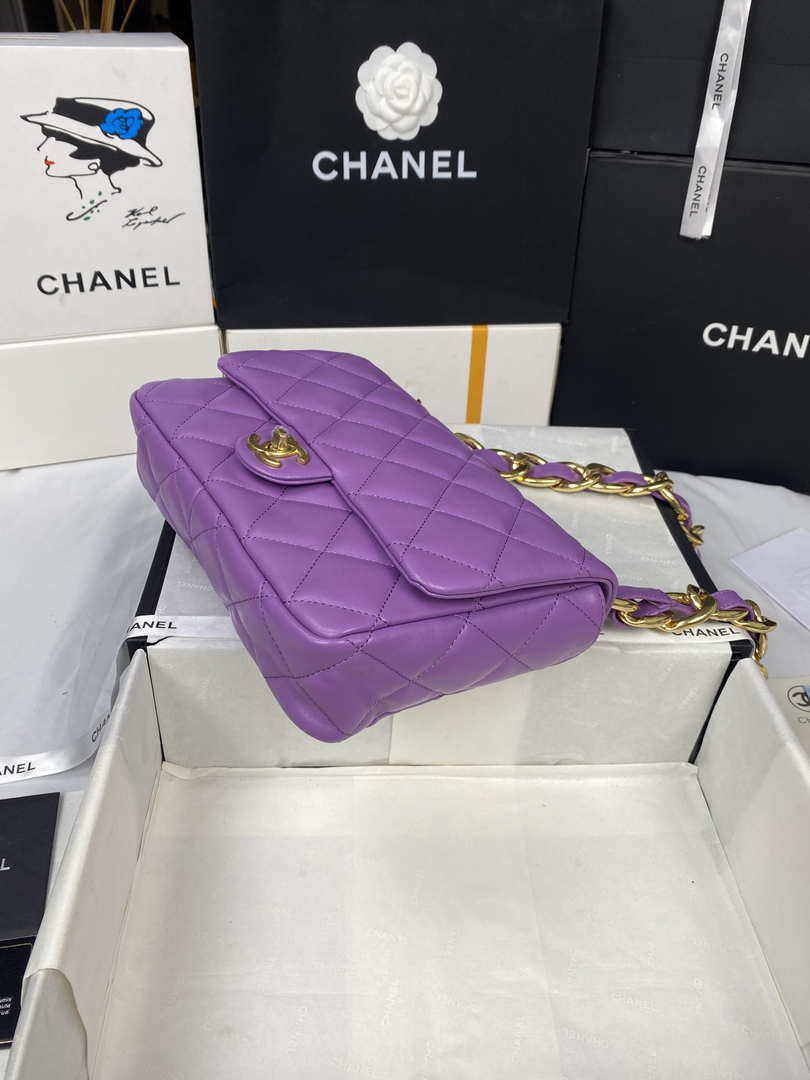Chanel AS3215 Large Flap Bag Lambskin Gold-Tone Metal Purple