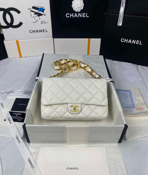Chanel AS3215 Large Flap Bag Lambskin Gold-Tone Metal White - Default Title - View 2