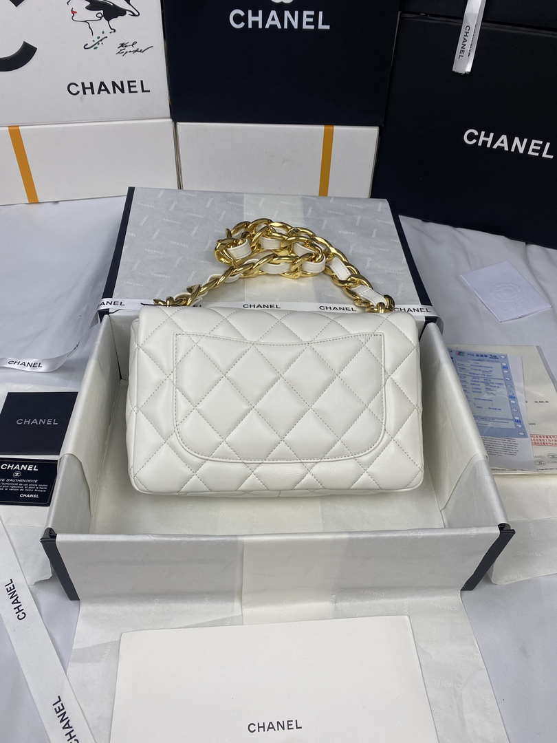 Chanel AS3215 Large Flap Bag Lambskin Gold-Tone Metal White