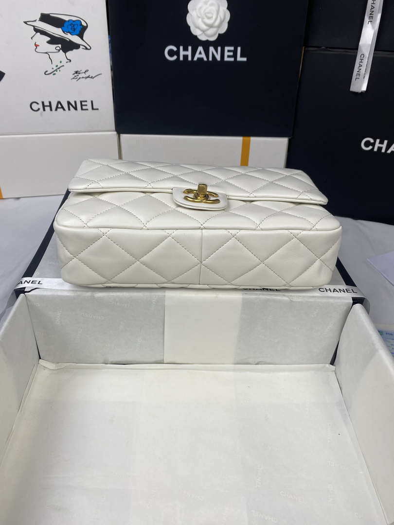 Chanel AS3215 Large Flap Bag Lambskin Gold-Tone Metal White - Default Title - View 6