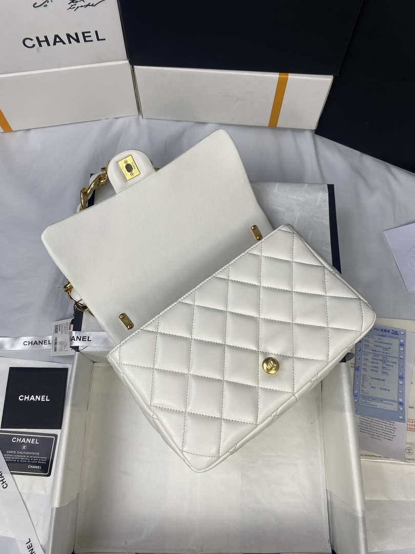Chanel AS3215 Large Flap Bag Lambskin Gold-Tone Metal White - Default Title - View 7