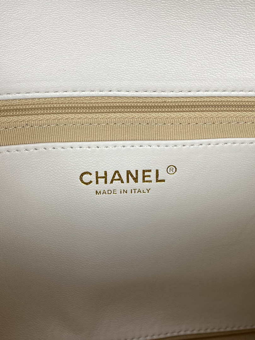 Chanel AS3215 Large Flap Bag Lambskin Gold-Tone Metal White