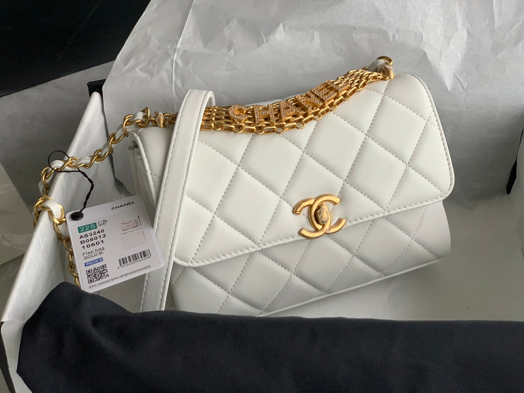 Chanel Small Flap Bag Lambskin AS3240 white - Default Title - View 1