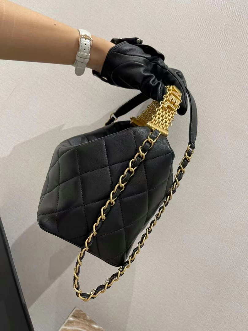 Chanel AS3242 Small Hobo Bag Lambskin Strass Gold-Tone Metal Black