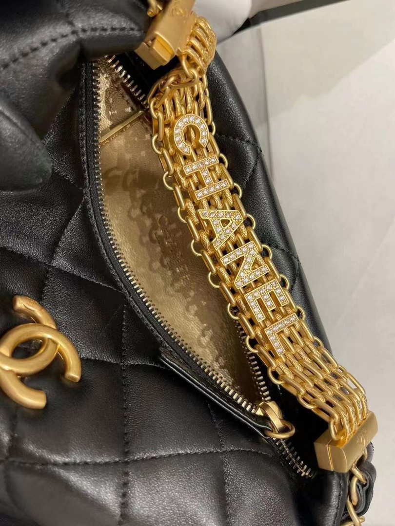 Chanel AS3242 Small Hobo Bag Lambskin Strass Gold-Tone Metal Black - Default Title - View 4