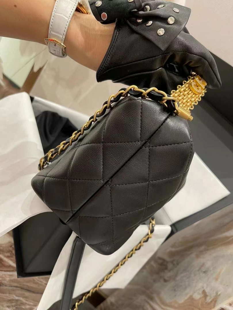 Chanel AS3242 Small Hobo Bag Lambskin Strass Gold-Tone Metal Black - Default Title - View 5
