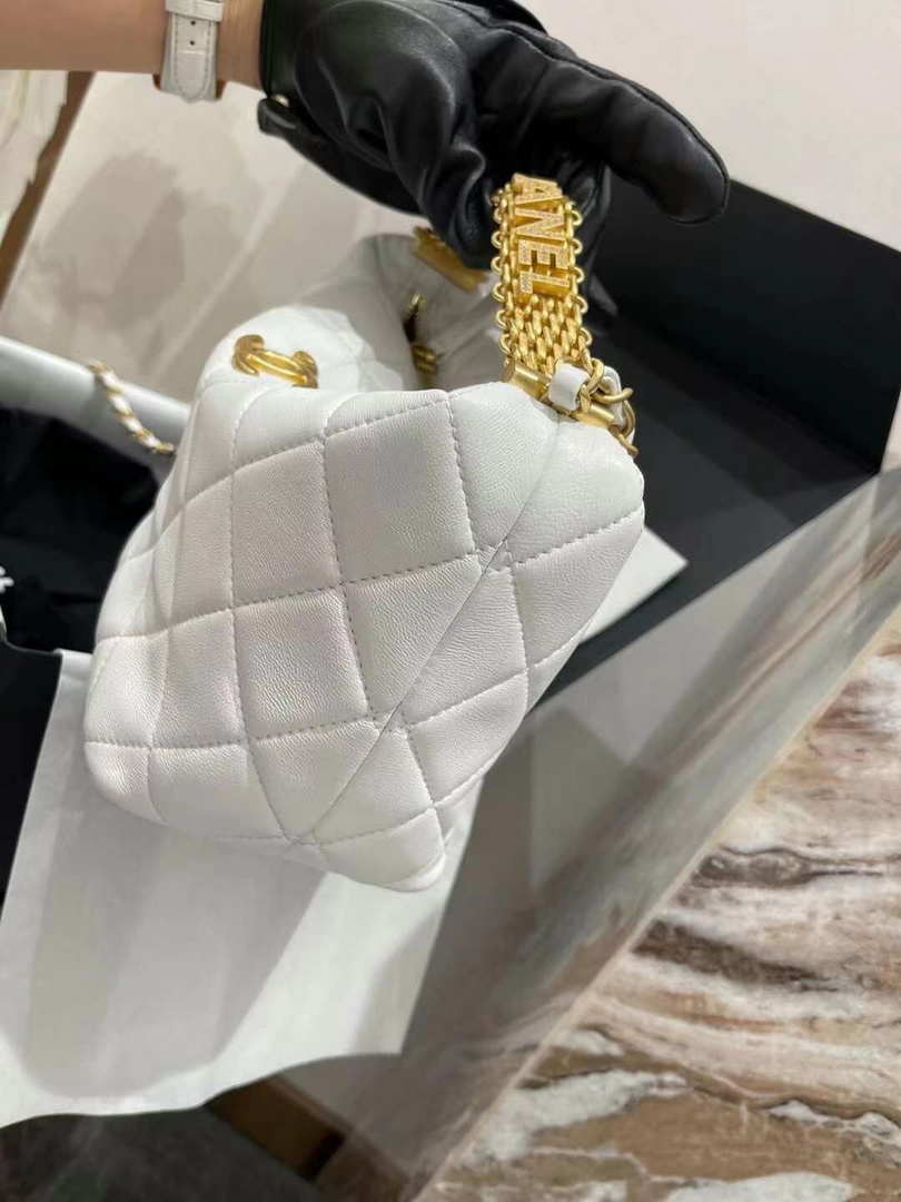Chanel AS3242 Small Hobo Bag Lambskin Strass Gold-Tone Metal White - Default Title - View 7