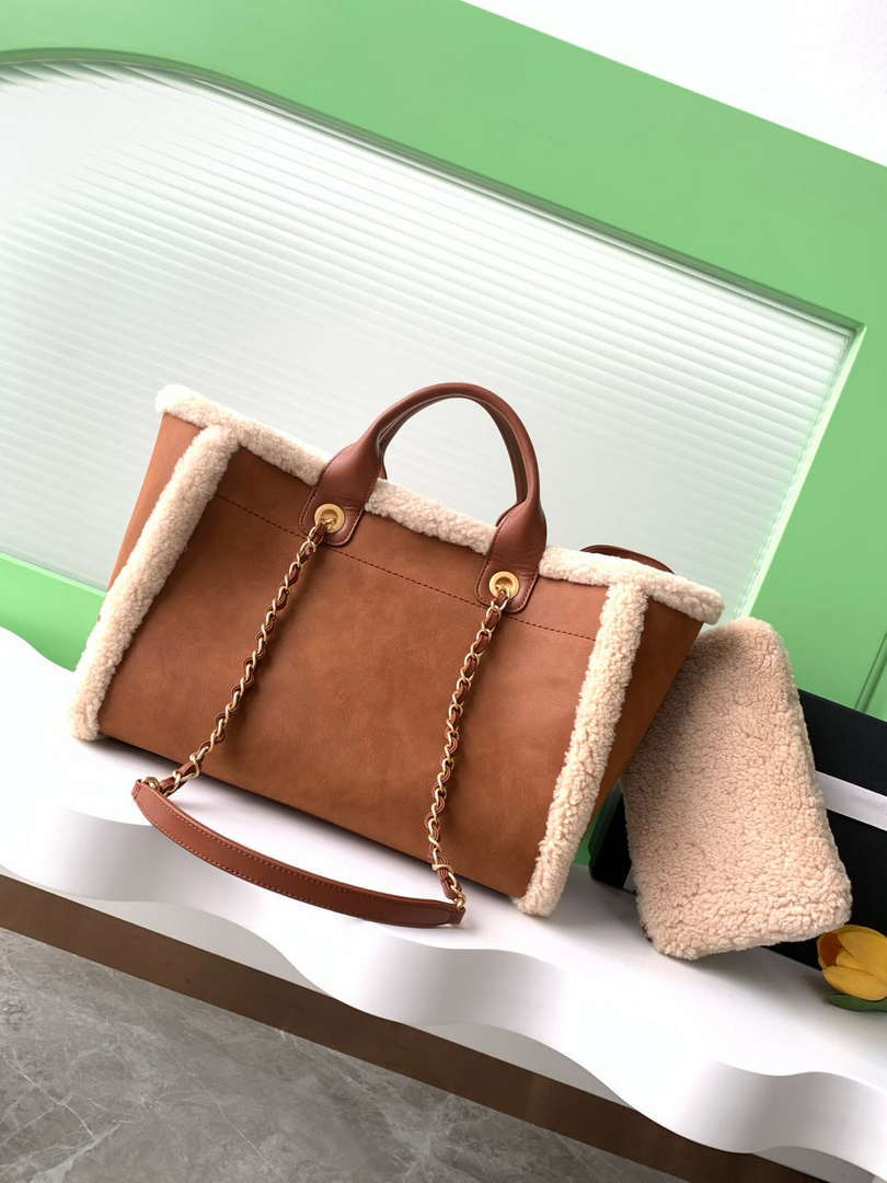 Chanel AS3257 Small Shop Suede & Gold-Tone Brown - Default Title - View 3