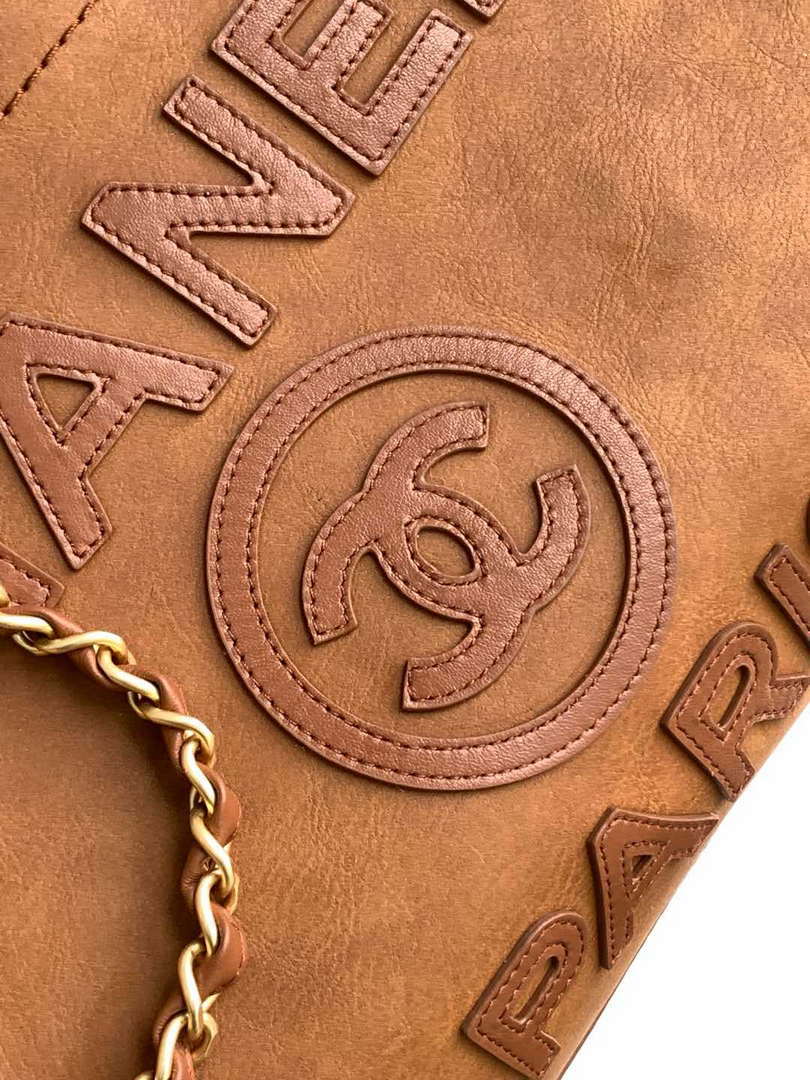 Chanel AS3257 Small Shop Suede & Gold-Tone Brown - Default Title - View 5